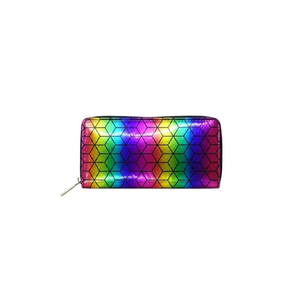 Sasha New York Wristlet Wallet Womens OS Rainbow NWT Geometric Holographic Zip